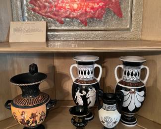 Items from Greece and VTG Carlton fused glass fish platter