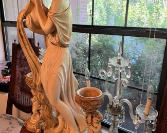 Statuary, figurines, glass candelabras