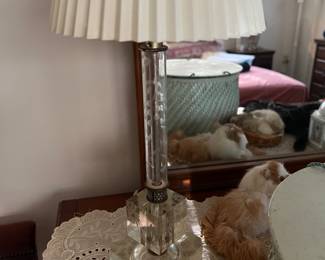 Pair beautiful etched glass lamps