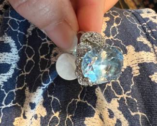 Sterling marcasite blue stone ring
