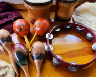 VTG tambourine maracas and bongo drums