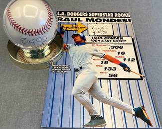 Autographed card and baseball, Dodgers Superstar Rookie, Raul Mondesi. His cards are in this auction as well.