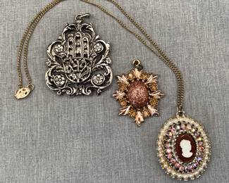Cameo, Hamsa and mixed stone pendant