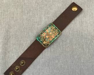 YIK FUNG Leatherware Bracelet With Copper Patinated Open Medallion