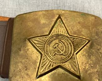Russian Leather Military Belt With Brass Buckle 