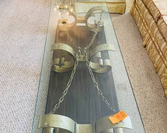 $225  70's wood/metal/glass 1" Coffee table & 2 side tables 