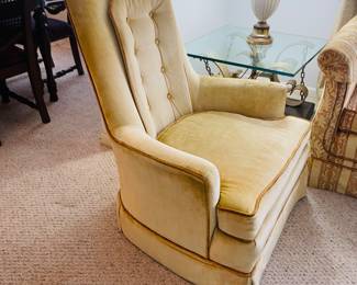 $150 Pair of velvet yellow chairs 