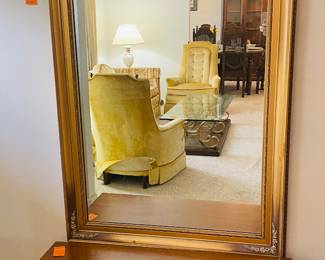 $120 Wood gilded Mirror 3'Wx4'10"T -                         SOLD $140 Cedar chest Art deco 46L inside shelf missing