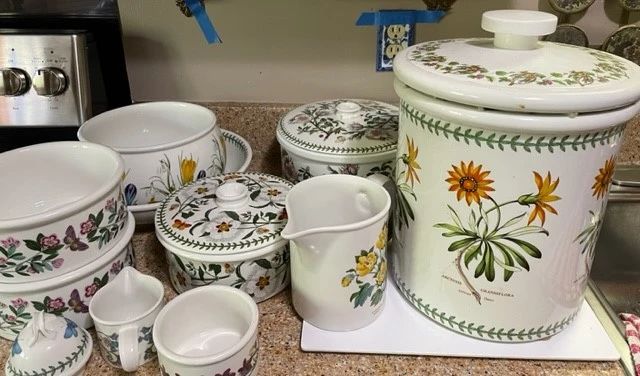 Large selection of Portmerion, including bread crock with lid.
