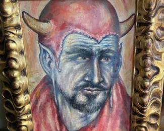 Framed vintage painting of The Devil.