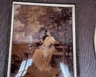 Reverse painting on glass, mounted on wood.