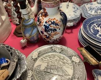 Hand-painted ironstone jugs and vases.