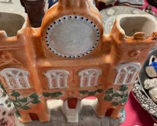 Staffordshire Victorian Clock Castle with Sheep - c. 1870.