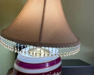 Antique English pottery sherry barrel keg lamp.