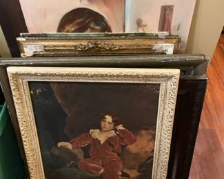 Large selection of antique framed pictures.
