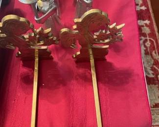 Mantel holders for stockings.