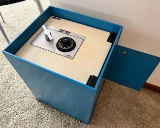 Mid Century blue enameled floor safe by Sargent & Greenleaf