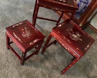 Vintage rosewood and mother of pearl inlay nesting tables