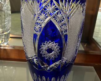German-polish? Cut glass cobalt blue vase