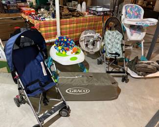 Strollers, High Chair, Bouncer, Pac N’ Play, Bouncer/Walker - in basement