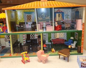 Vintage doll house with furnishings 