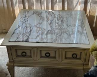 Marble top table with matching credenza