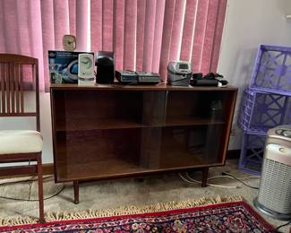 Glass sliding double door display cabinet