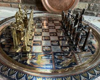 Vintage Egyptian Handcrafted Brass Chess Set