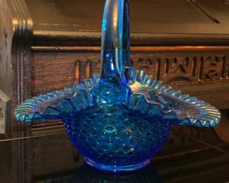 $30 Fenton Blue Hobnail Basket