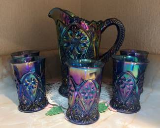 $200 Imperial Glass Ultra Blue Pitcher and Tumblers