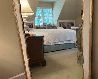 HEAVY.  Very Heavy.  Gorgeous Mirror.  About 4' - 4.5' tall.