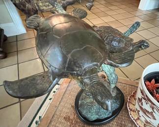 Bronze & metal sea turtle statue
