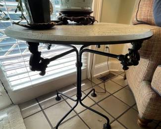 Wrought iron base crackle-top side table.  What's not to love about this one?