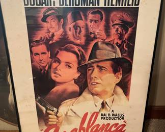 Vintage framed Casablanca movie poster.