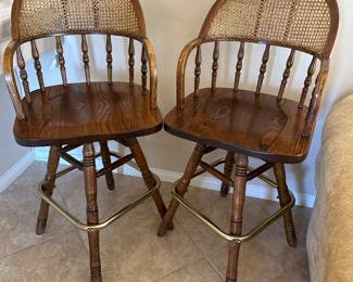 NOW $60. $125. H.W. Hull & Sons swivel cane back Bar Stools. 