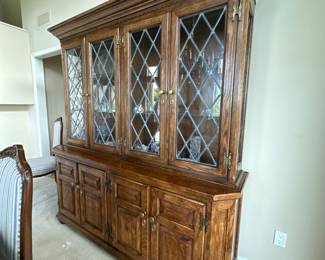 NOW $95. $195. CENTURY China hutch w/leaded glass. 76” x 19.5” x 81” tall