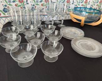 NOW $65. $125.Vintage Duncan Miller teardrop glassware.  29 pieces.