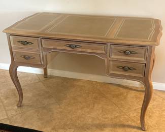 $295. 1970’s Walnut Wood Leather Top French Writing Desk by SLIGH 4 drawer.  Height 29" x W. 48" x D. 24"  