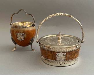 Vintage English Regency Silver and Wood Display Items 