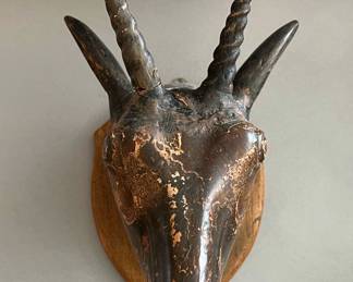Vintage Hand Carved Wood  Head
Trophy with Antlers