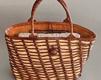 Vintage Nancy Gonzalez Woven Crocodile Skin and Raffia Tote Bag