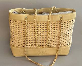 Vintage Chanel Raffia & Lambskin Tote Bag