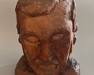 Folk Art Hand Carved Wooden Bust