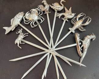 Set of 8 Figural and Animal Meat Skewers, Made in France 