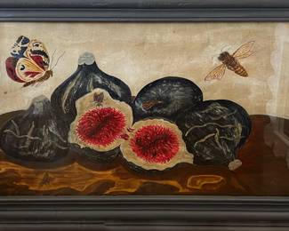 Large Mixed Media After Giovanna Garzoni Still Life “Figs on a Table with a Butterfly”