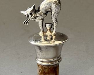 Whimsical Silver Plate Cat Bottle Top