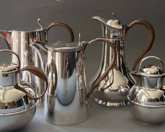 Collection of Silver Plate Jugs with Raffia Handles 