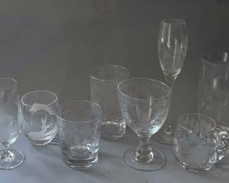 Different Sets of Vintage Etched Glassware 