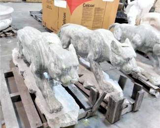 Mailboxes are in the background, the panthers in the front