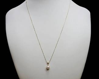 03 Elongated Cable 14kt Gold Necklace With Pearl Diamond